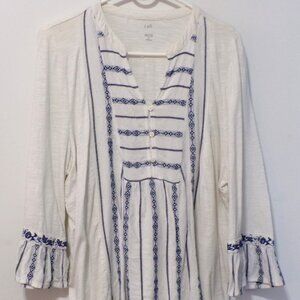 Hippie Style Funky White & Navy 70's 100% Cotton Top Size XL